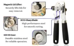 Magnetic Can Opener: Smooth Edge, Easy Grip and Safe - Black - Image 16