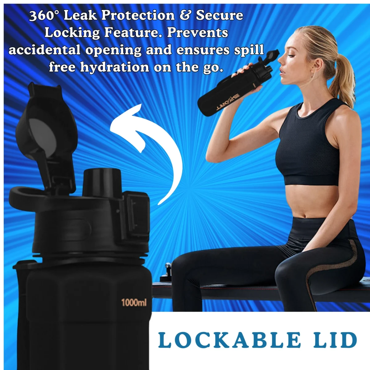 BPA Free Leakproof  1L Water Bottle - for Gym, Hiking and Work - Image 3