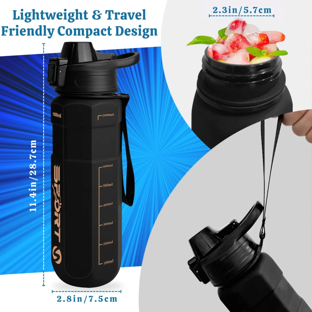 BPA Free Leakproof  1L Water Bottle - for Gym, Hiking and Work - Image 14