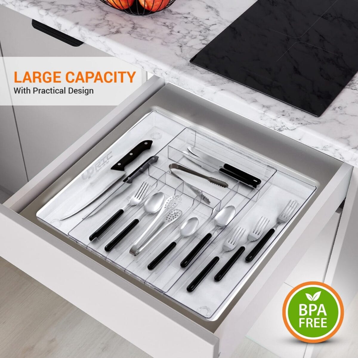 UPRIC Clear Expandable Drawer Organizer - 9 Compartment - Image 7