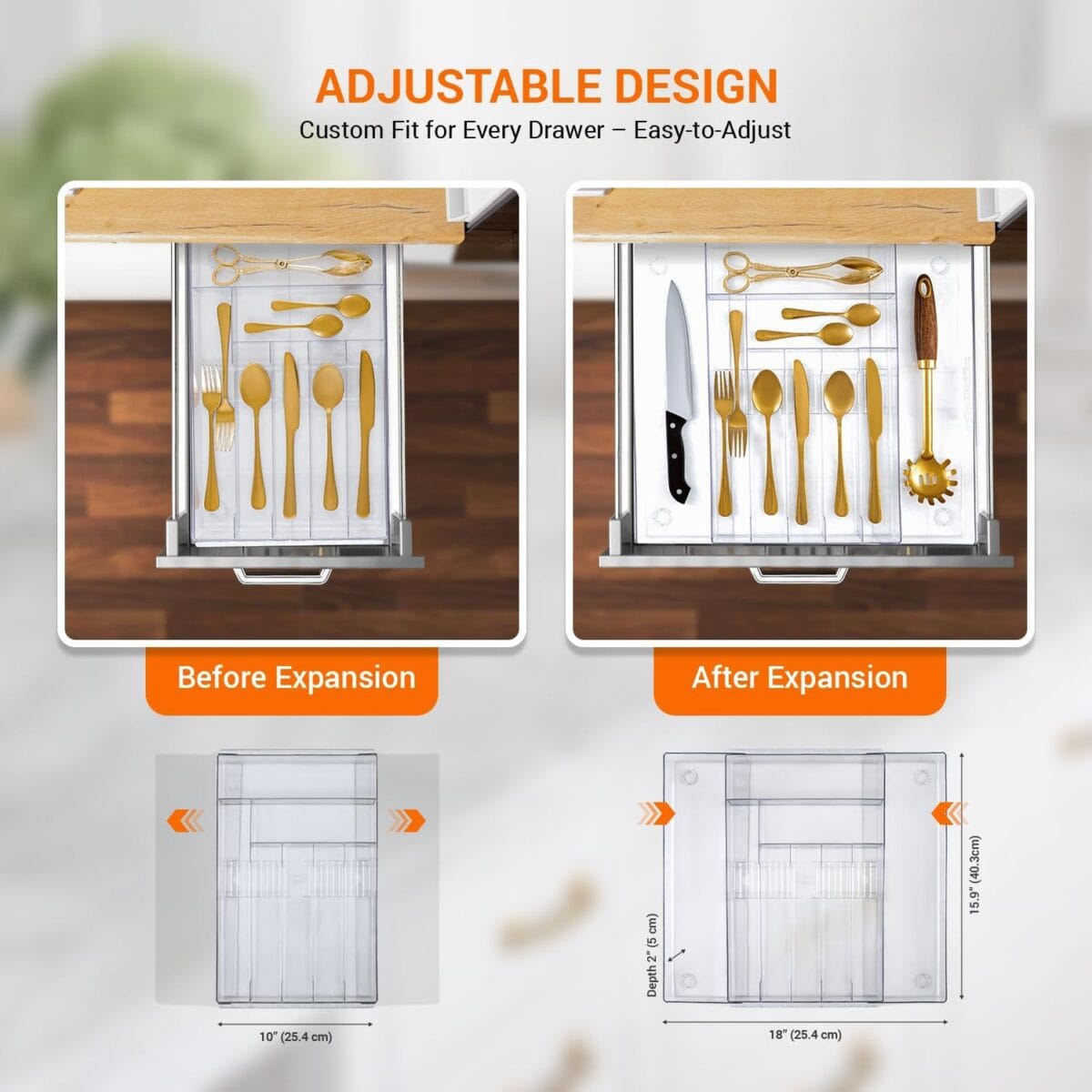 UPRIC Clear Expandable Drawer Organizer - 9 Compartment - Image 6